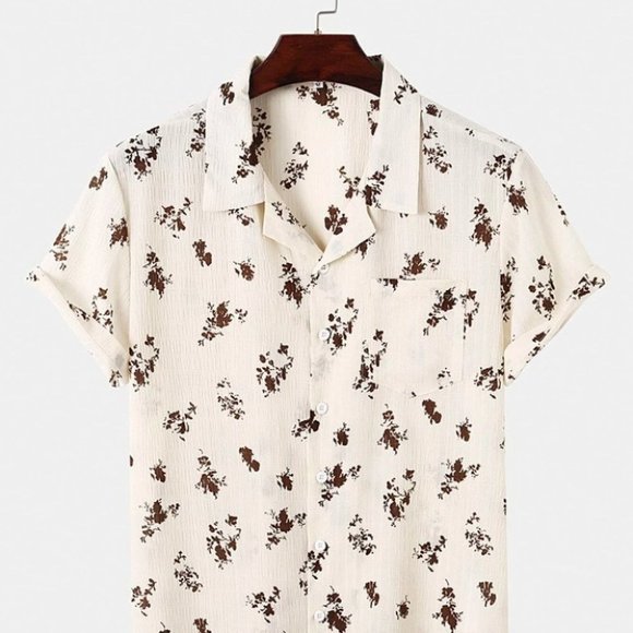 undefined Other - Tan Casual Men's Floral Print Shirt